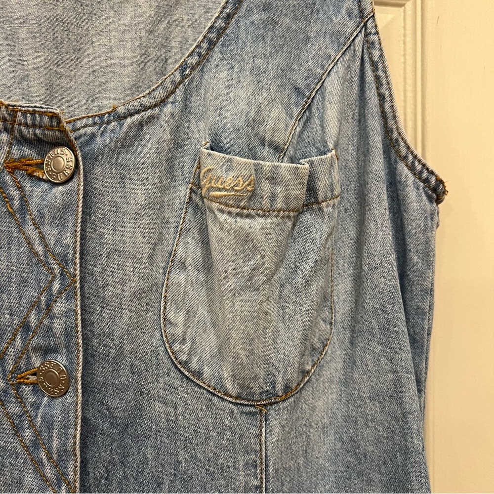 Vintage Guess Denim Midi Dress Button Down Sleeveless Y2K Western Boho Indie - Picture 3 of 7